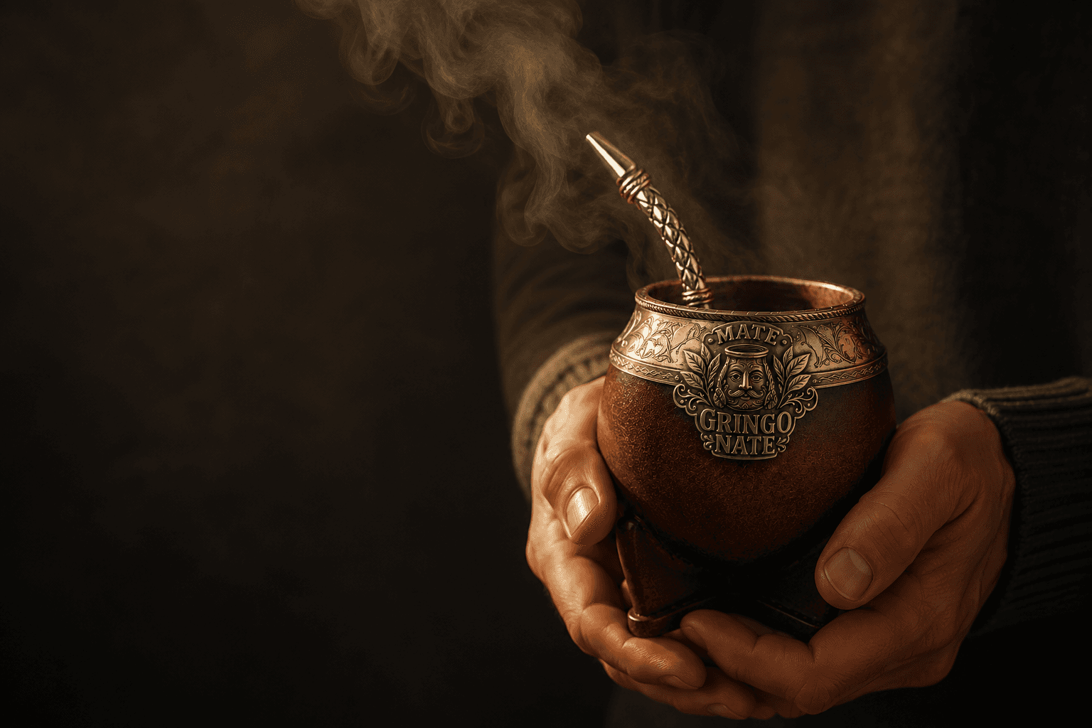 Nate's hands cradling a well-seasoned gourd in morning light